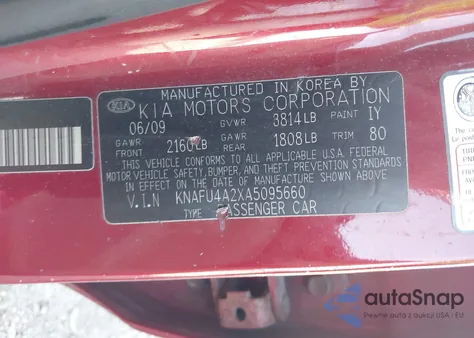 2010 Kia Forte Ex z USA, uszkodzony, nr VIN KNAFU4A2XA5095660